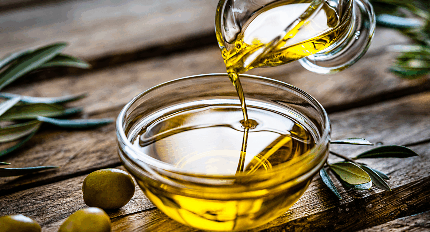 oil being poured into a bowl